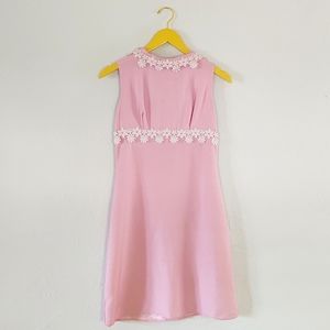 VINTAGE Pink Shift Dress with White Floral Trim
